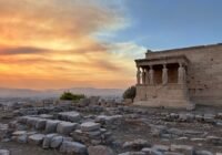 Ancient ruins and temple at sunset