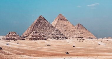 the pyramids of giza are in the desert