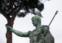 a statue with a bird perched on top of it