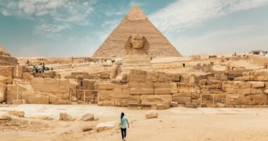person walking near The Great Sphinx